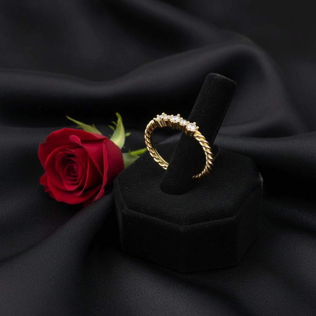 14K Yellow Diamond Rope Anniversary ring