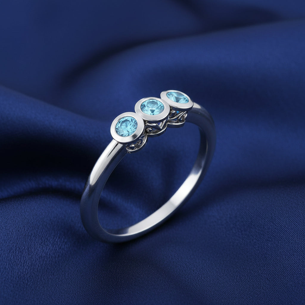 14K White  Aquamarine Three-Stone Ring