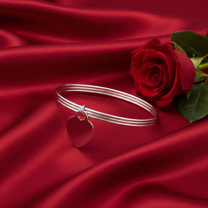 Sterling Silver Heart Charm Bangle