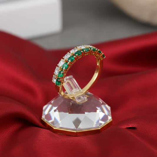 14K Yellow  Emerald & Diamond Ring