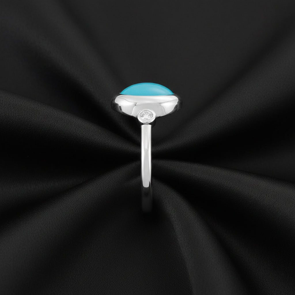 14K White  Turquoise Cabochon Ring