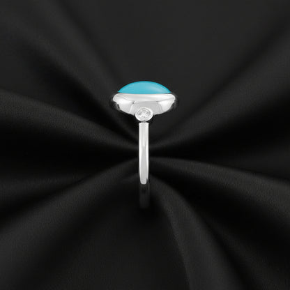 14K White  Turquoise Cabochon Ring