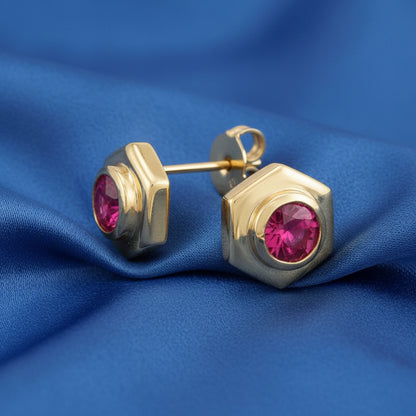 14K Yellow  Ruby Stud Earrings