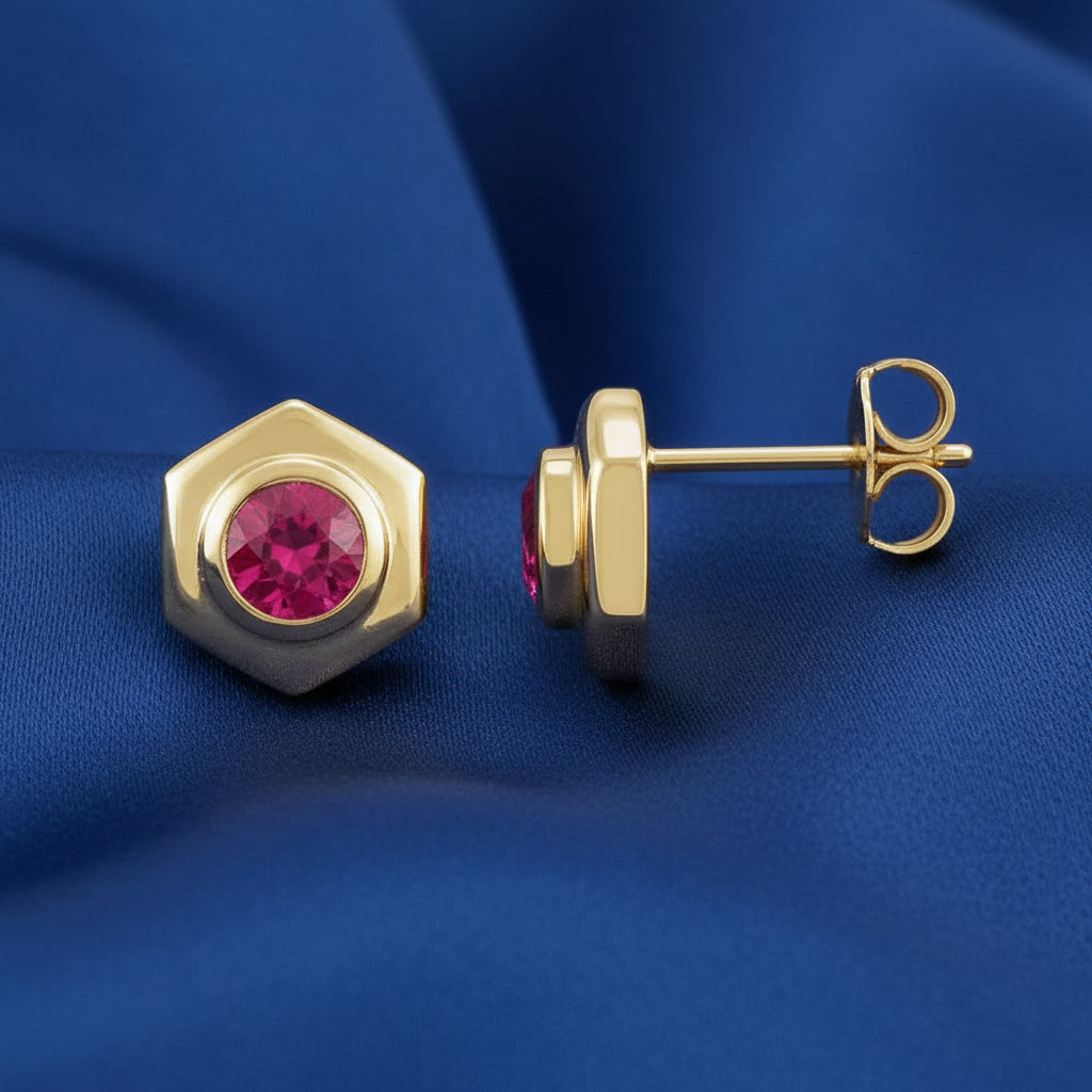 14K Yellow  Ruby Stud Earrings