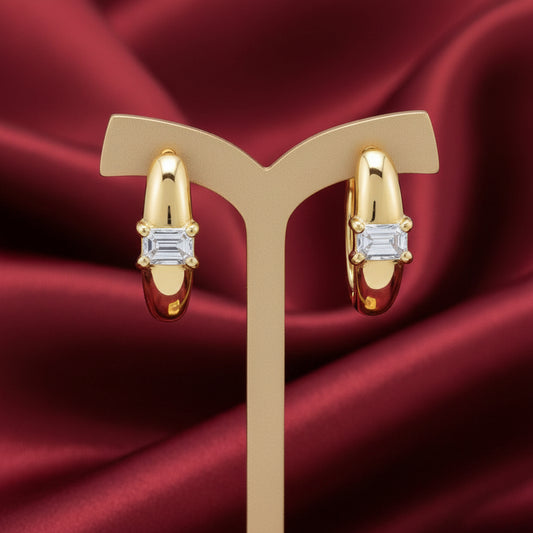 14K Yellow  Diamond Hoop Earrings