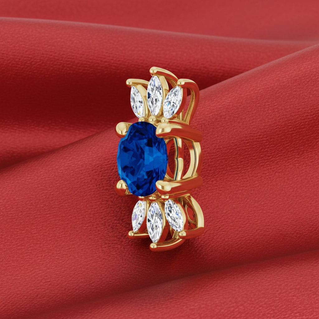 14K Yellow  Blue Sapphire & Diamond Pendant