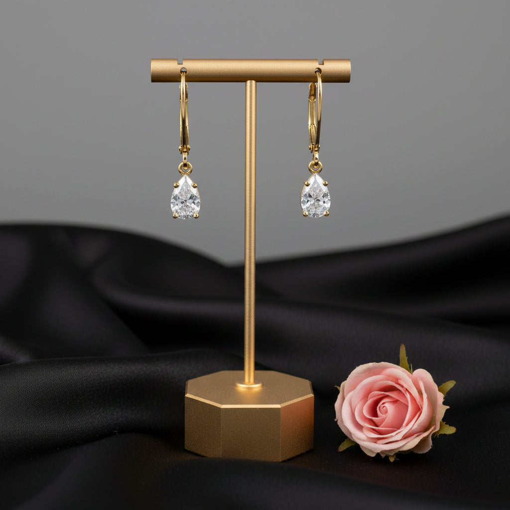 14K Yellow  Diamond Dangle Earrings