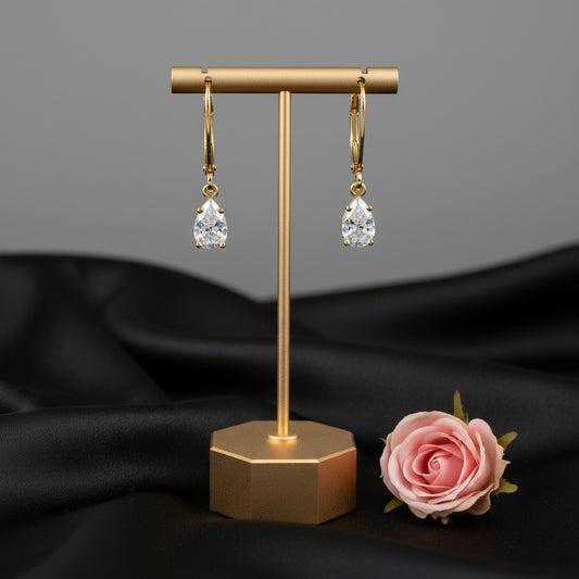 14K Yellow  Diamond Dangle Earrings