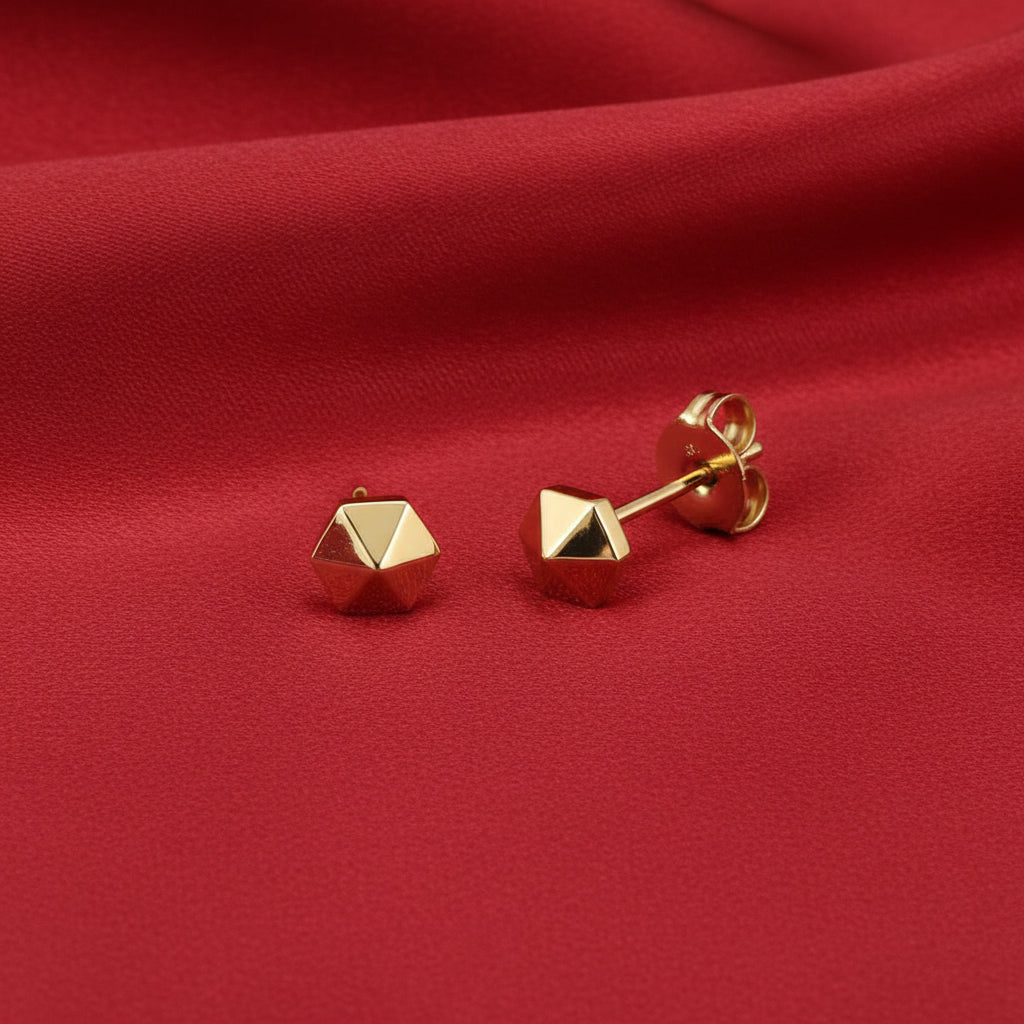 14K Yellow Hexagon Earrings