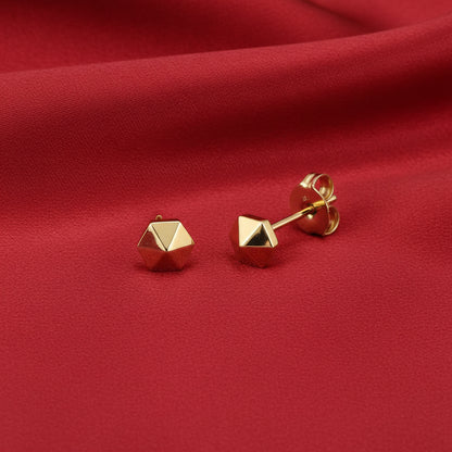 14K Yellow Hexagon Earrings