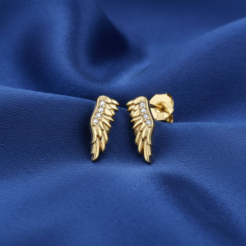 14K Yellow Diamond Angel Wing Earrings