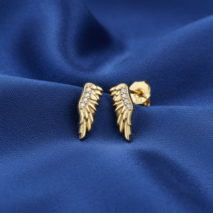14K Yellow Diamond Angel Wing Earrings
