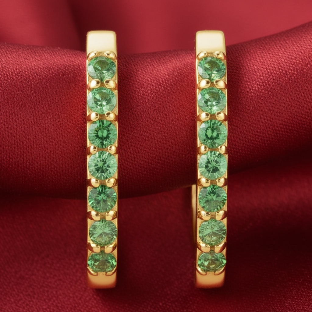 14K Yellow Natural Tsavorite Garnet Hoop Earrings