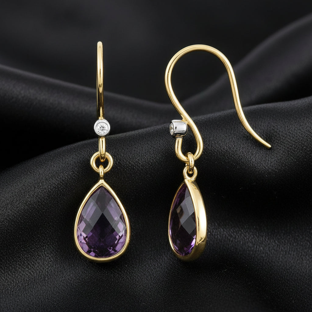 14K Yellow/White Natural Amethyst & Diamond Earrings
