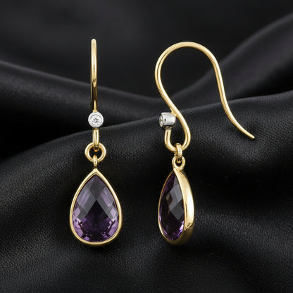 14K Yellow/White Natural Amethyst & Diamond Earrings