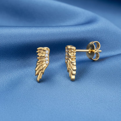 14K Yellow Diamond Angel Wing Earrings