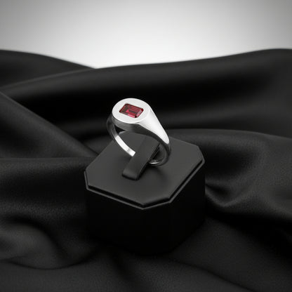 14K White  Mozambique Garnet Signet Ring