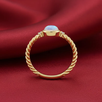 14K Yellow  White Opal & Diamond Cabochon Ring