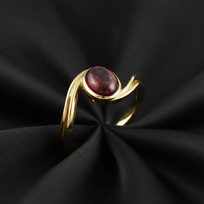 14K Yellow Natural Mozambique Garnet Cabochon Ring