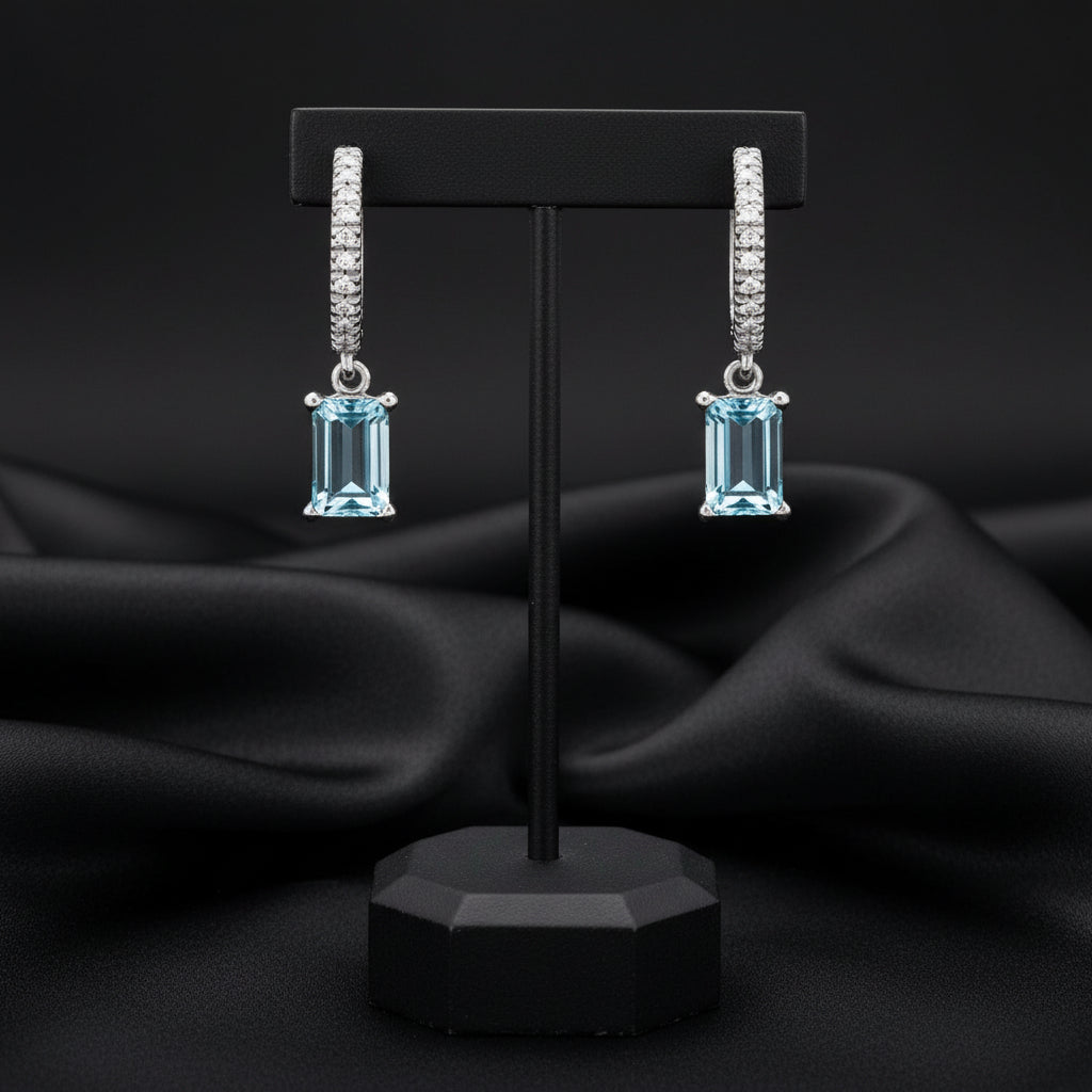 14K White Sky Blue Topaz &   Diamond French-Set Hoop Earrings