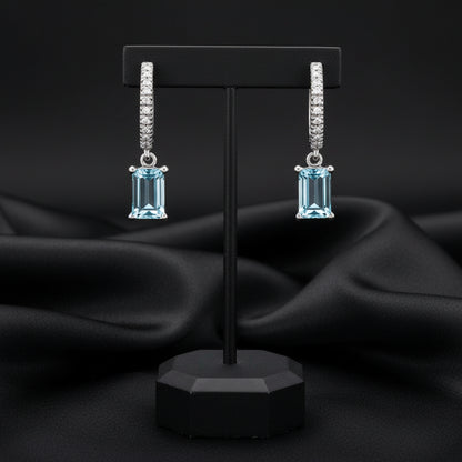 14K White Sky Blue Topaz &   Diamond French-Set Hoop Earrings