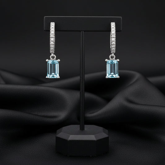 14K White Sky Blue Topaz &   Diamond French-Set Hoop Earrings