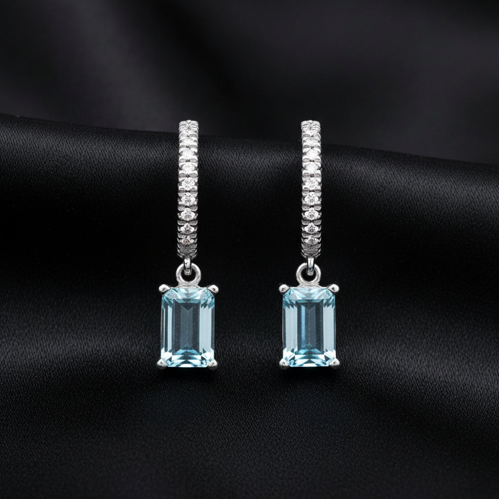 14K White Sky Blue Topaz &   Diamond French-Set Hoop Earrings