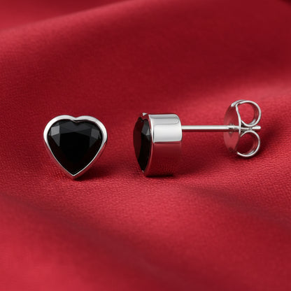 14K White Natural Black Onyx Stud Earrings
