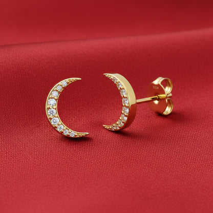 14K Yellow  Natural Diamond Crescent Moon Earrings