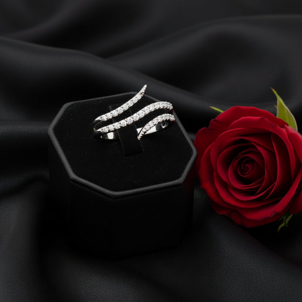 14K White  Diamond Bypass Ring