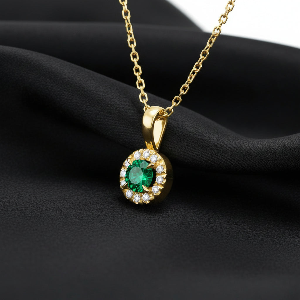 14K Yellow  Emerald & Diamond 16-18" Necklace