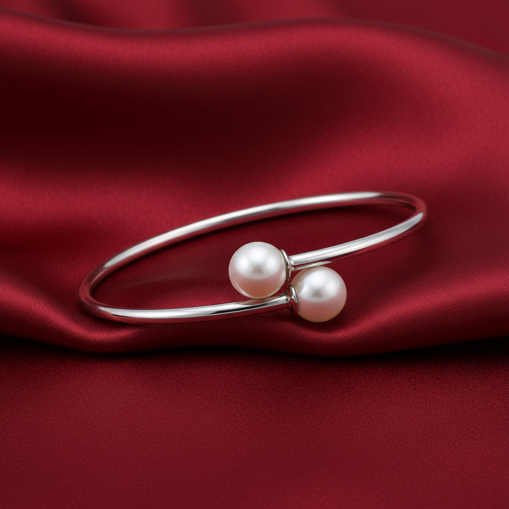 Sterling Silver  Freshwater Pearl Flexible Bangle