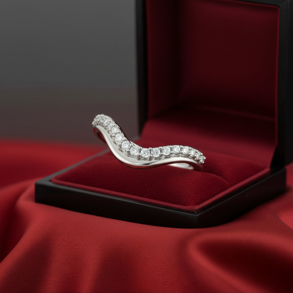 14K White Diamond Contour Band