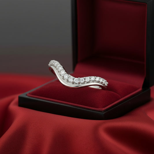 14K White Diamond Contour Band