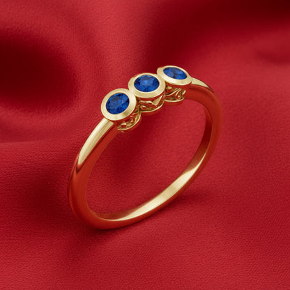 14K Yellow Blue Sapphire Three-Stone Ring