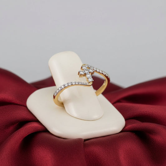 14K Yellow  Diamond Cross Ring
