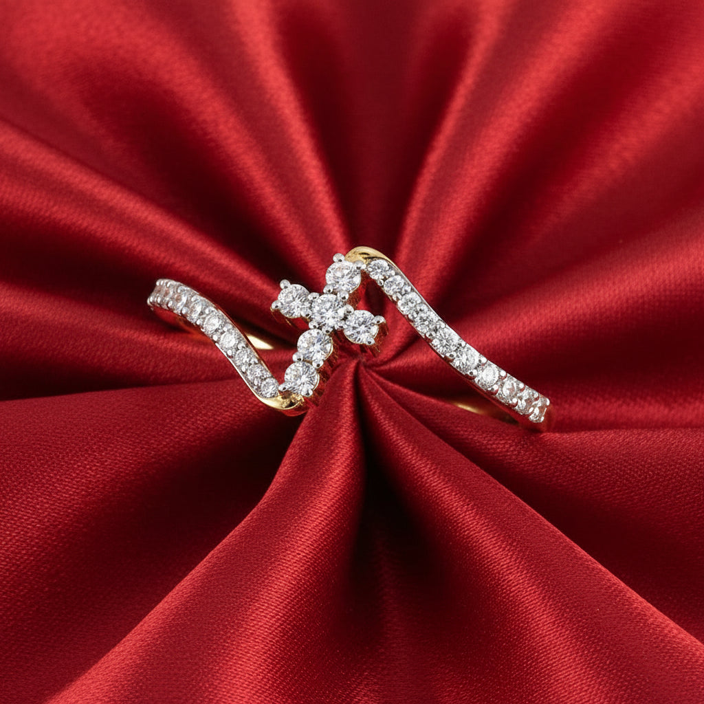 14K Yellow  Diamond Cross Ring