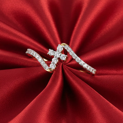 14K Yellow  Diamond Cross Ring