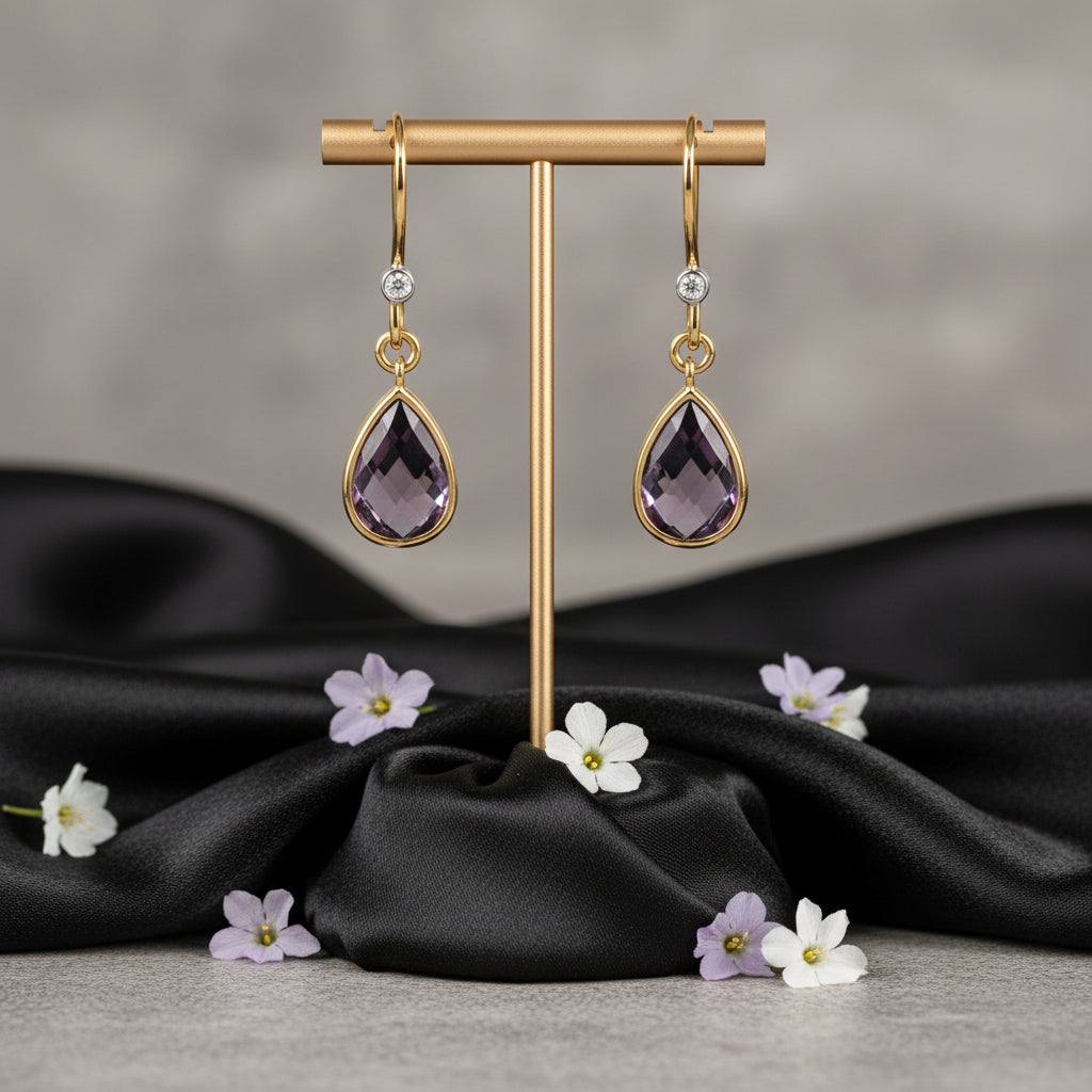 14K Yellow/White Natural Amethyst & Diamond Earrings