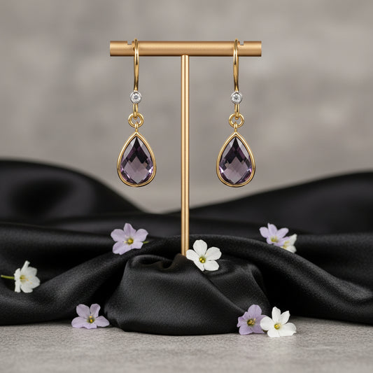 14K Yellow/White Natural Amethyst & Diamond Earrings