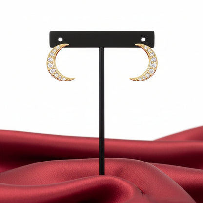14K Yellow  Natural Diamond Crescent Moon Earrings
