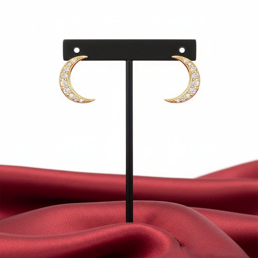 14K Yellow  Natural Diamond Crescent Moon Earrings