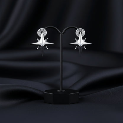 14K White Natural Diamond Star Earrings
