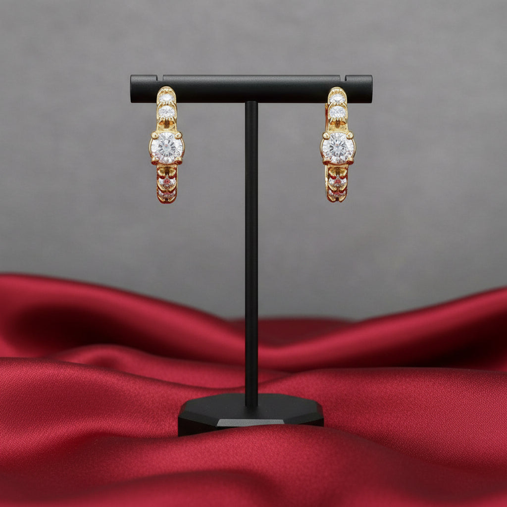 14K Yellow  Diamond  Hoop Earrings