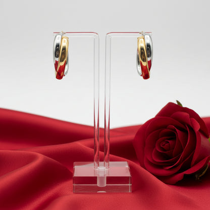 14K Yellow/White Double Tube  Hoop Earrings