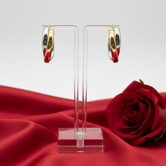 14K Yellow/White Double Tube  Hoop Earrings