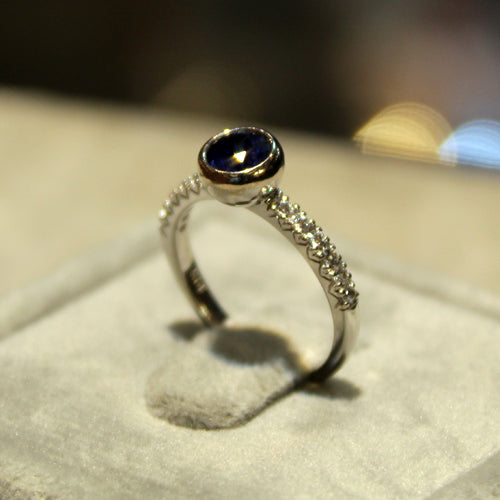 14k White Gold Blue Sapphire Ring