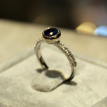 14k White Gold Blue Sapphire Ring