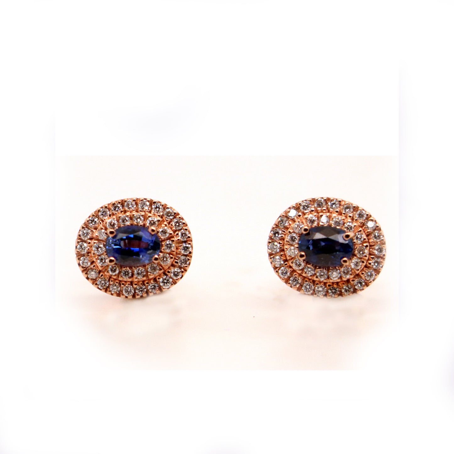 18K Rose Gold Blue Sapphire Earrings