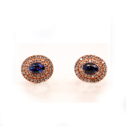 18K Rose Gold Blue Sapphire Earrings